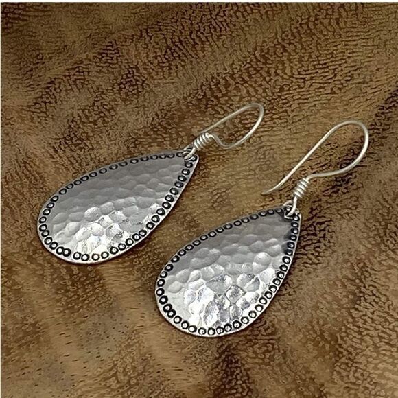 Handmade Hammered Sterling Silver Artisan Earrings - Picture 2 of 5